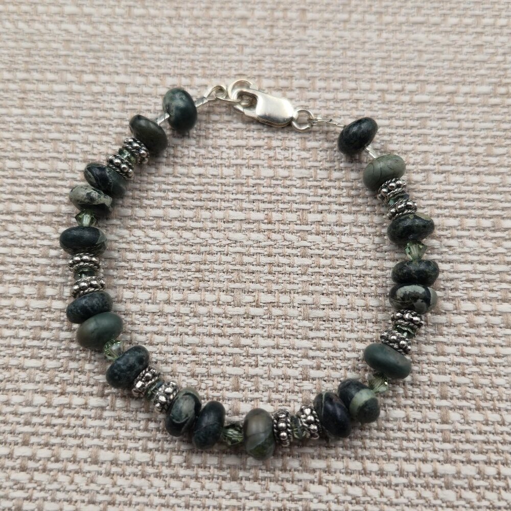 7.5 Inch Sterling Silver Kambaba Jasper Stones Bracelet B878